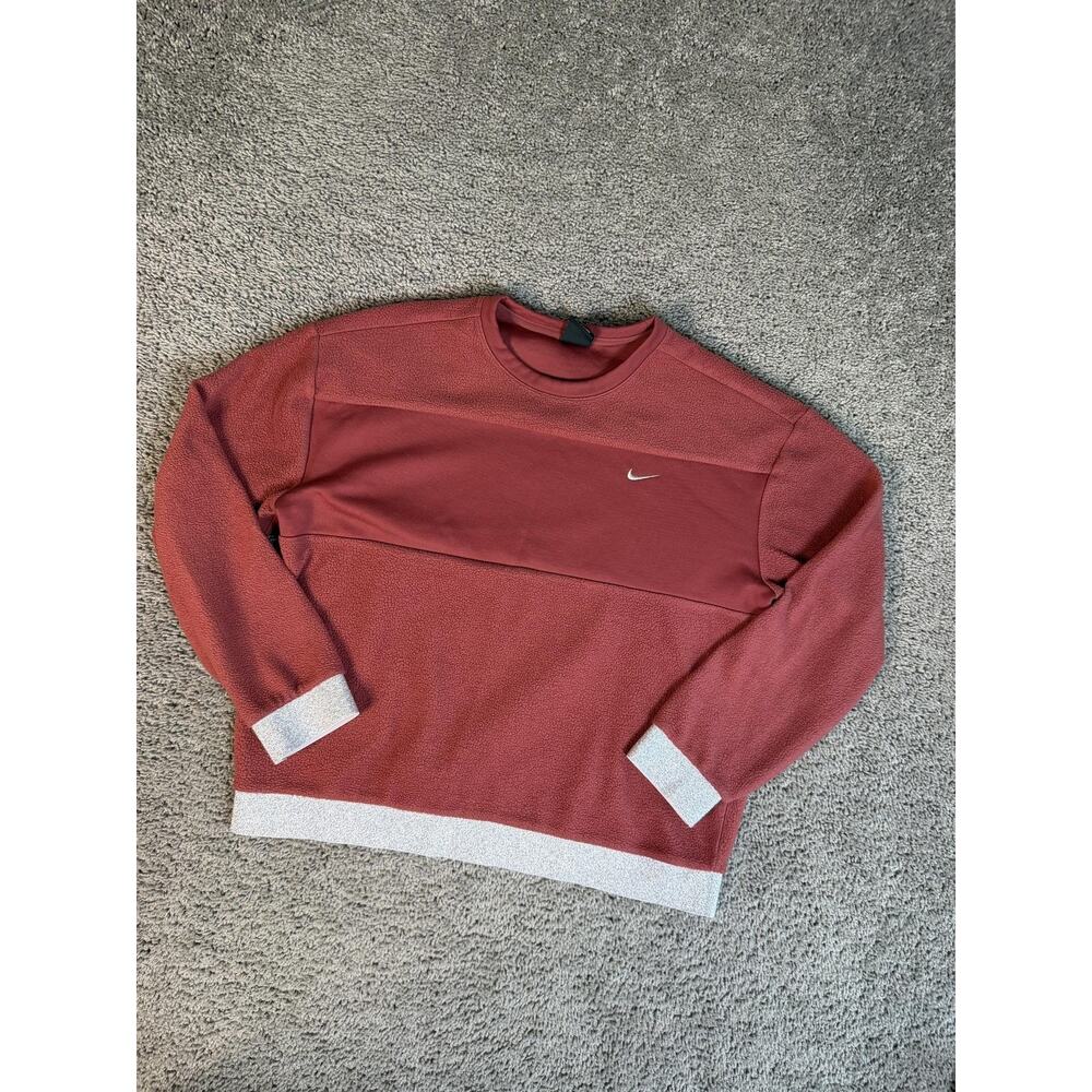 Nike Sweatshirt Womens M Red Fleece Pullover Colorblock Glitter CJ0007-661 - Picture 2 of 12